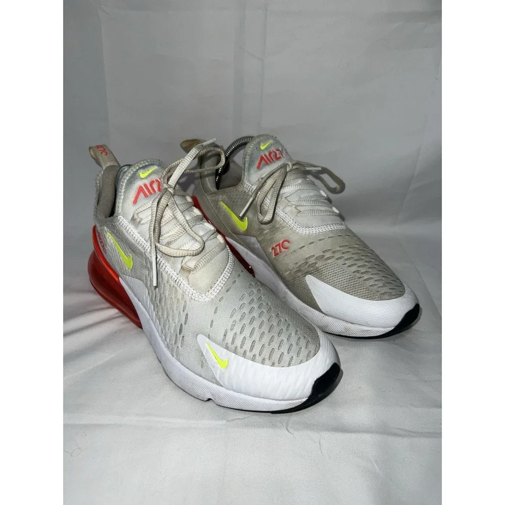Nike White/Red/Yellow Solid Low Top Lace-Up Athletic Sneakers Air Max 270 Size10